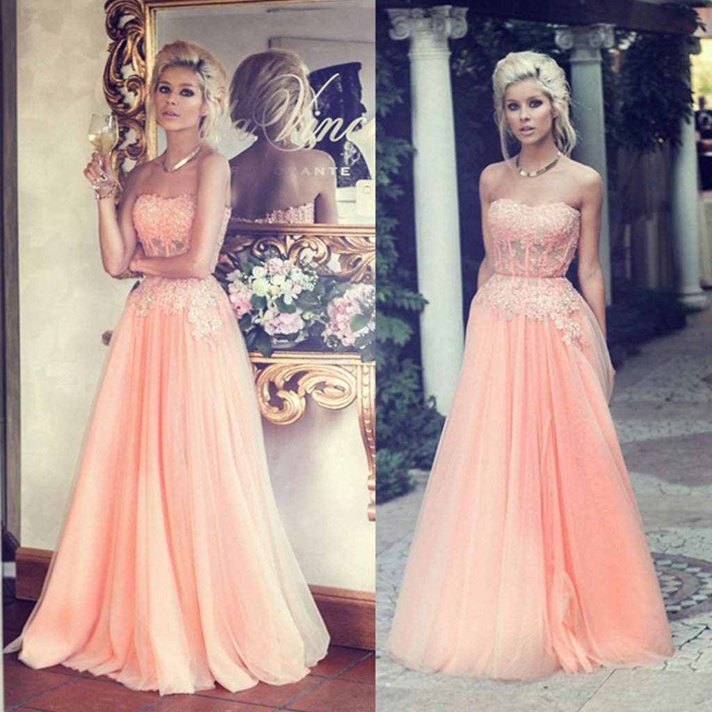 Beautiful Sweet Heart Affordable Long Prom Dresses with Applique, BG51082 - Bubble Gown