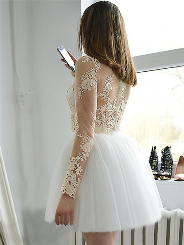 Two-pieces Long Sleeves See-though Appliques Homecoming Dresses, HD0508