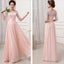 Blush Pink Junior Half Sleeve Top Seen-Through Lace Prom Bridesmaid Dresses, BG51322 - Bubble Gown