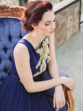 Unique A-line Sleeveless Chiffon Appliques Bridesmaid dresses With Pleats, BD0524