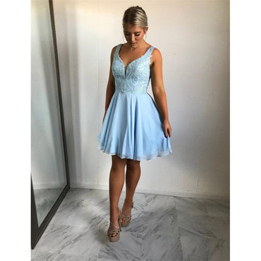 Amazing V-neck Beading Top Sleeveless Chiffon Homecoming Dresses, HD0443