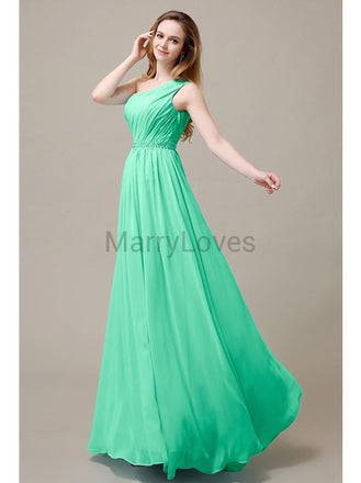 One Shoulder Beading Long Bridesmaid Dress