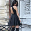 Newest Halter Lace Top Open-back Black Short Homecoming Dresses, HD0522