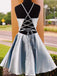 Halter Sleeveless Simple Embroidery Lace-up Back Homecoming Dresses, HD0534