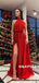 Halter Sleeveless Long Red Split Prom Dresses With Bow, PD0595