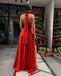 Halter Sleeveless Long Red Split Prom Dresses With Bow, PD0595