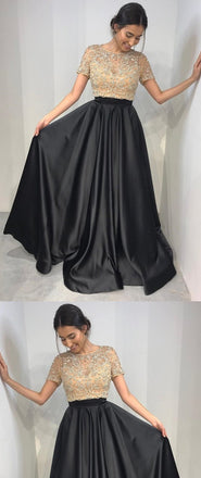 A-line Round Neck Beading Top Long Backless Prom Dress, PD008