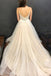A-line V-neck Appliques Top Backless Long Tulle Prom Dresses With Strain, PD0553