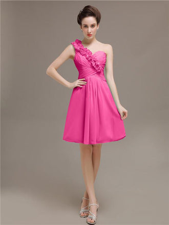 One Shoulder Pleats Bridesmaid Dresses