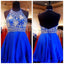 Beaded Royal Blue Short Halter Sweet 16 Cocktail Graduation Homecoming Dress, BG51414