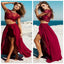 Burgundy Sexy Lace Slit Two Pieces Cheap Long Beach Prom Dress, BG51226 - Bubble Gown