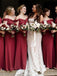 Burgundy Cheap Long Spaghetti Straps Mermaid Bridesmaid dresses , BD0526