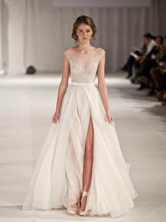 A Line Ivory Side Split Sexy Charming Long Prom Dress, BG51491