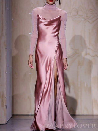 Simple Satin Spaghetti Straps Long Evening Prom Dresses, Custom prom Dress, BGS0028