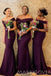 Off Shoulder Burgundy Mermaid Lace Long Bridesmaid Dresses , BN1022