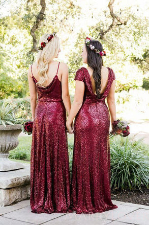 A-line/Sheath Burgundy Sequin Long Bridesmaid Dresses , BN1040