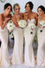 Mermaid Light Champagne Satin Beaded Long Strapless Bridesmaid Dresses , BN1056