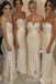 Mermaid Light Champagne Satin Beaded Long Strapless Bridesmaid Dresses , BN1056