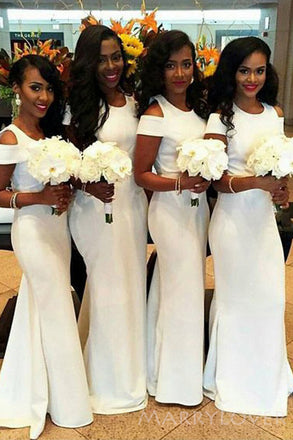 White Mermaid Long Bridesmaid Dresses, Custom Bridesmaid Dresses, BN1116