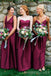 Mismatched Dark Red Satin A-line Long Bridesmaid Dresses , BN1028