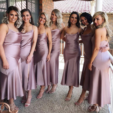 Dusty Purple Mermaid Long Spaghetti Straps Custom Bridesmaid Dresses , BN1133