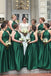 A-line Dark Green Satin Long  Halter Custom Bridesmaid Dresses , BN1137