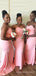 Spaghetti Straps Pink Satin Mermaid Long Custom Bridesmaid Dresses , BN1140