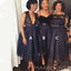 Dark Navy Tulle Lace Mismatched Long Custom Bridesmaid Dresses , BN1147