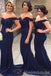 Off Shoulder Blue Long Mermaid Appliques Custom Bridesmaid Dresses , BN1168