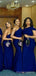 Simple One Shoulder Royal Blue Satin Long Mermaid Custom Bridesmaid Dresses , BN1183