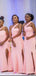 One Shoulder Pink Mermaid Long Side Slit Custom Bridesmaid Dresses , BN1194