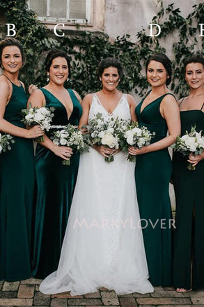 Mismatched Dark Green Long Side Slit Custom Bridesmaid Dresses , BN1222
