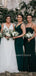 Mismatched Dark Green Long Side Slit Custom Bridesmaid Dresses , BN1222