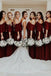 Simple Off Shoulder Burgundy Chiffon Long A-line Custom Bridesmaid Dresses , BN1250