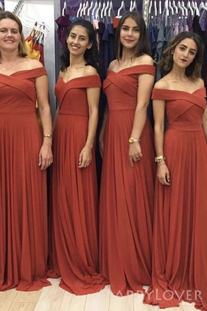 A-line Off Shoulder Chiffon Long Custom Bridesmaid Dresses , BN1253