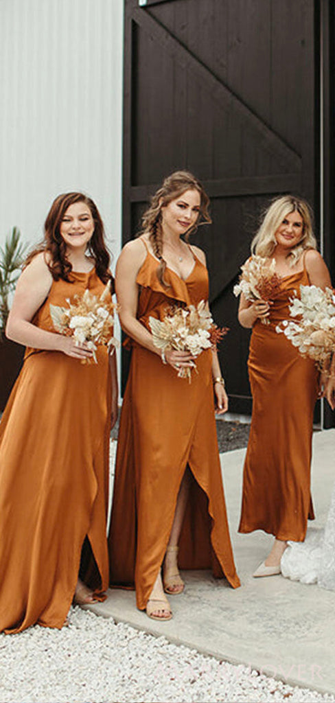 Mismatched Burnt Orange Long Side Slit Custom Bridesmaid Dresses , BN1274