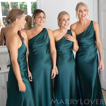 One Shoulder Satin Long Custom Bridesmaid Dresses , BN1281