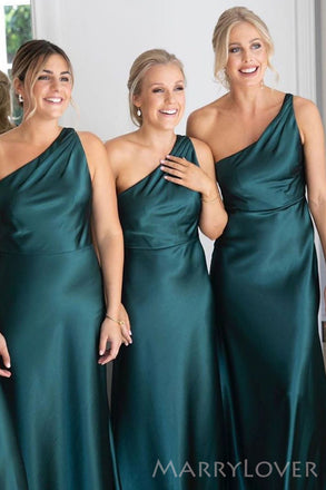 One Shoulder Satin Long Custom Bridesmaid Dresses , BN1281