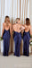 Mismatched Navy Blue Satin Long Custom Bridesmaid Dresses , BN1305