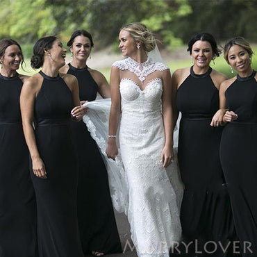 Sexy Halter Black Long Mermaid Custom Bridesmaid Dresses , BN1312