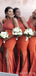 Mermaid Halter Papaya Side Slit Long Mermaid Custom Bridesmaid Dresses , BN1314