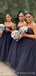 A-line Spaghetti Straps Tulle Long Custom Bridesmaid Dresses , BN1319