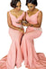 V-neck Pink Appliques Long Mermaid Custom Bridesmaid Dresses , BN1322