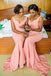 V-neck Pink Appliques Long Mermaid Custom Bridesmaid Dresses , BN1322