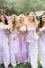 A-line Lilac Chiffon Strapless Long Custom Bridesmaid Dresses , BN1342
