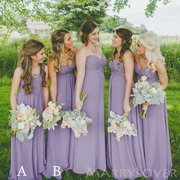 Simple A-line Purple Chiffon Strapless Long Custom Bridesmaid Dresses , BN1343