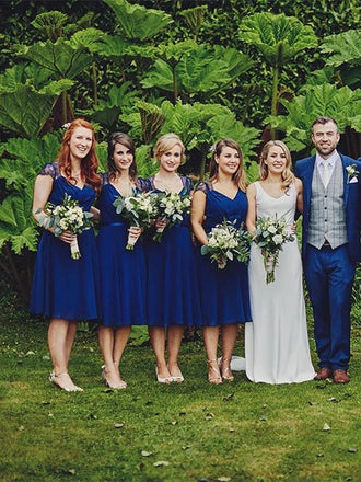 A-line V-neck Lace Cap Sleeves Short Chiffon Bridesmaid Dresses, BD0602