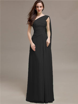 One-shoulder Floor-length Pleats Bridesmaid Dresses