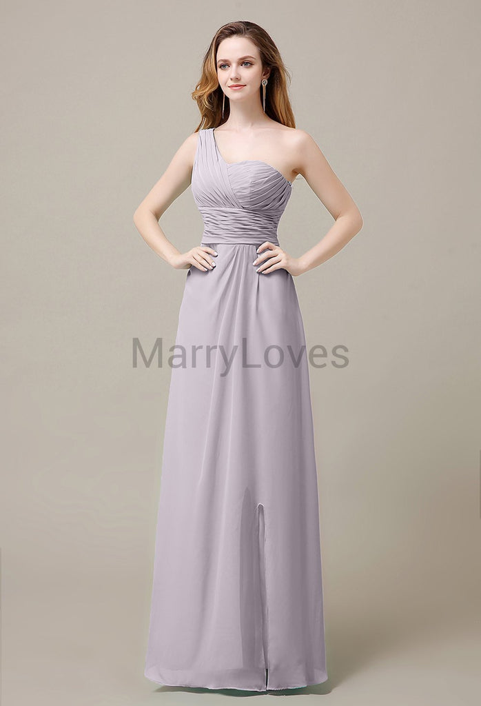 One Shoulder Chiffon Long Bridesmaid Dresses
