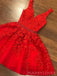 A-line Red Tulle V-neck Appliques Short Homecoming Dresses, HM1003